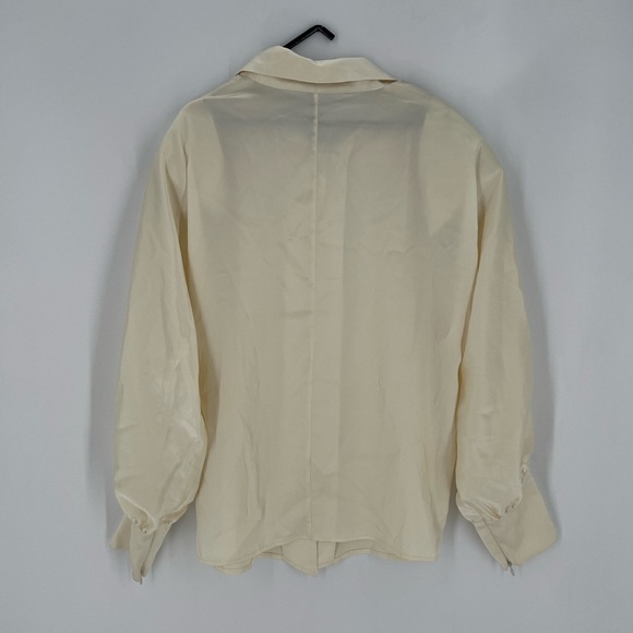 Roari Marna Satin Button Front Structured Shirt Blouse In Bone - Picture 8 of 10
